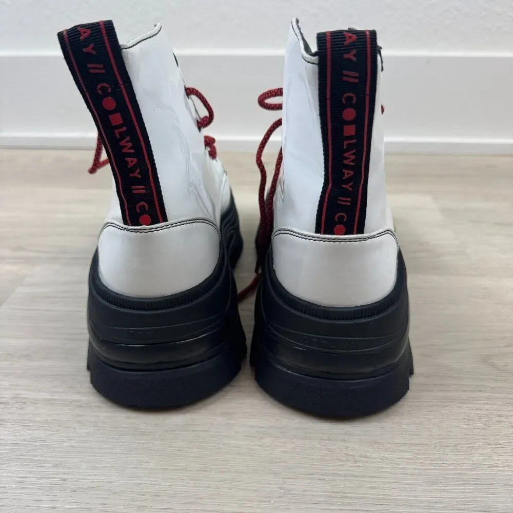 Free People Coolway Hiker Platform Boots Womens 9 White‎ Patent Leather Combat